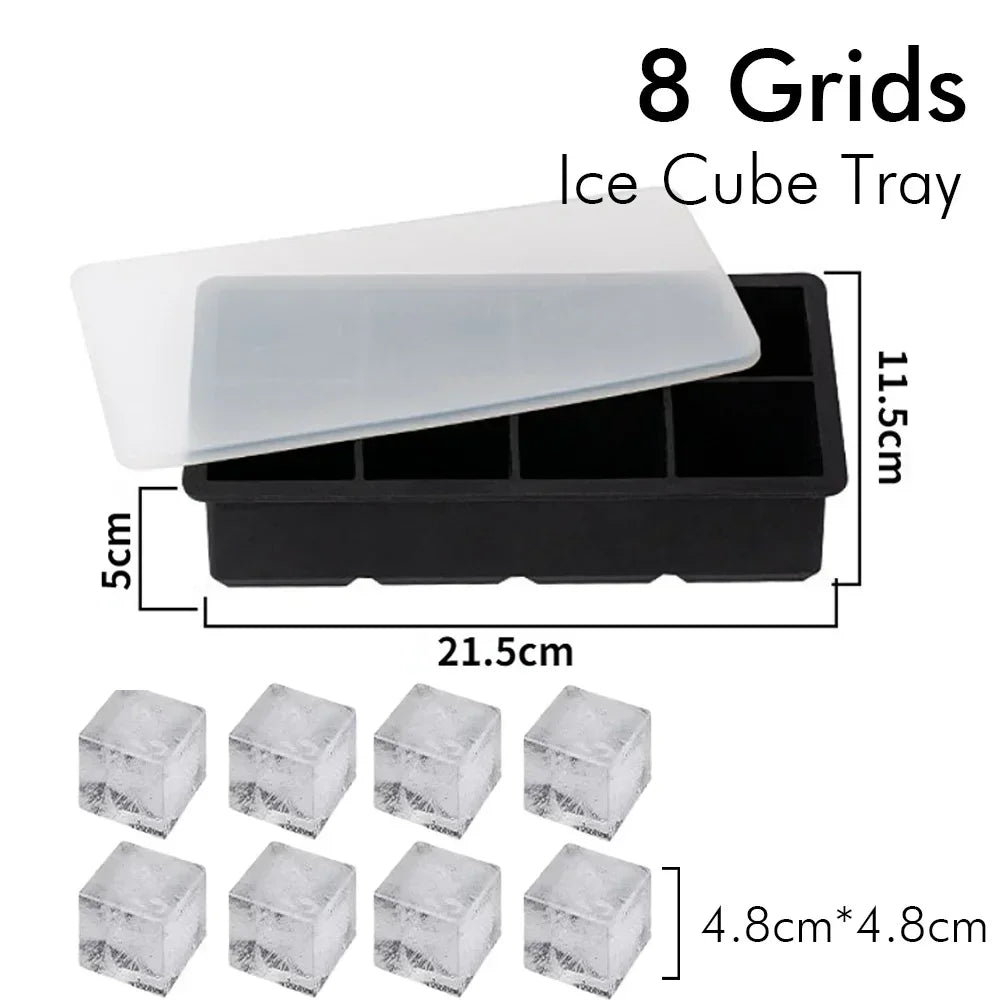 Silicone Ice Cube Tray & Ice Ball Mold, Square & Sphere Freezer Maker with Lid