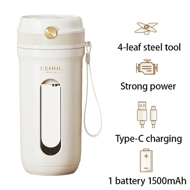 Portable USB Electric Blender 350ML – 4/10 Blades Smoothie & Juice Maker Cup