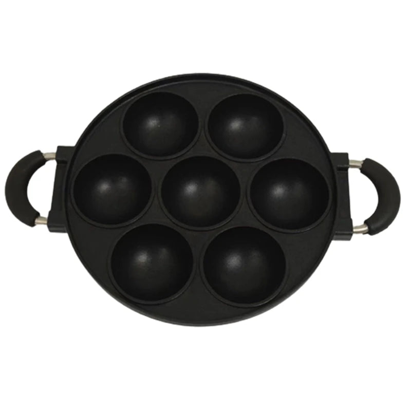 7-Hole Cast Iron Omelette & Cake Pan – Non-Stick Breakfast Egg Cooker