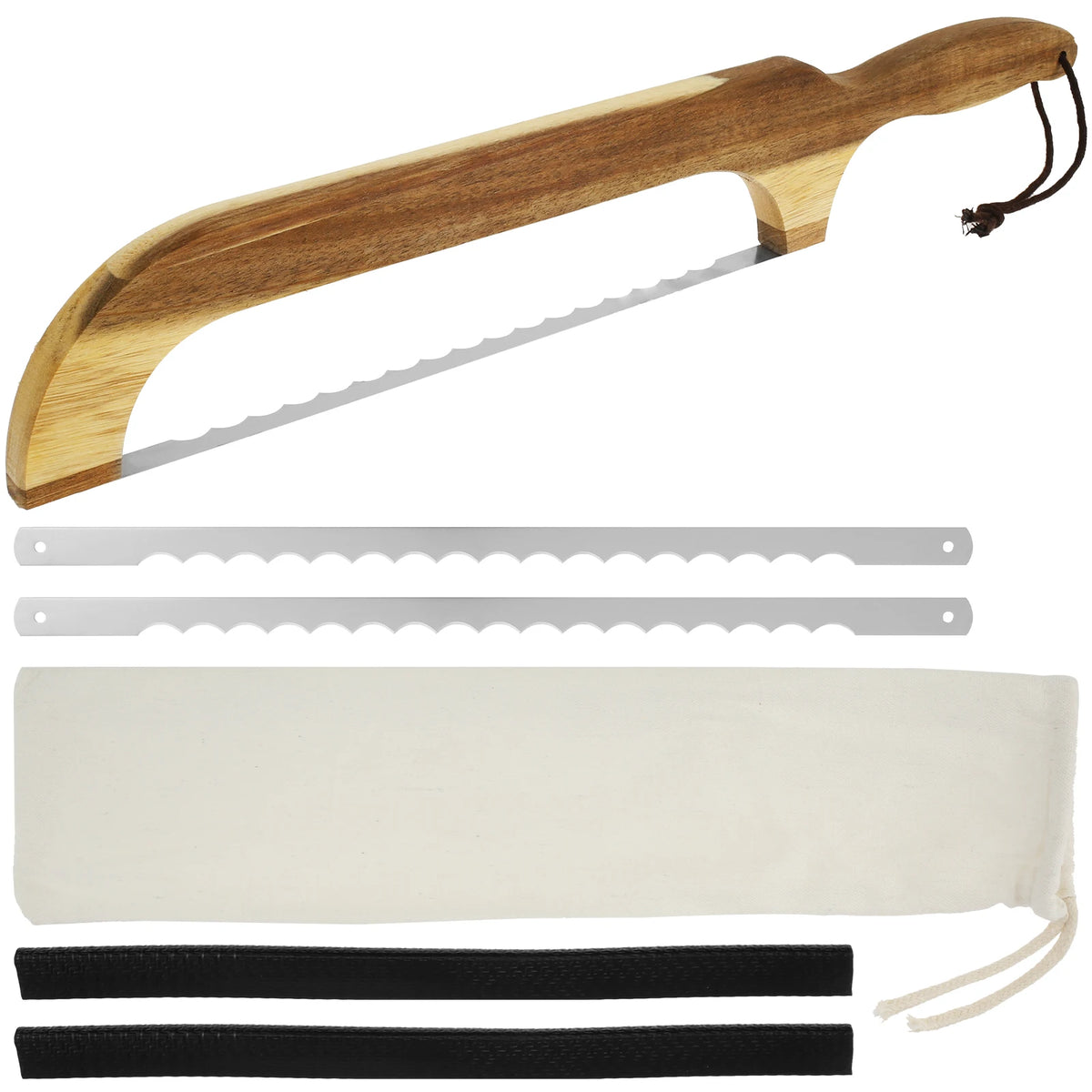 Wooden Bow Bread Cutter – Serrated Sourdough & Bagel Knife with Detachable Blade