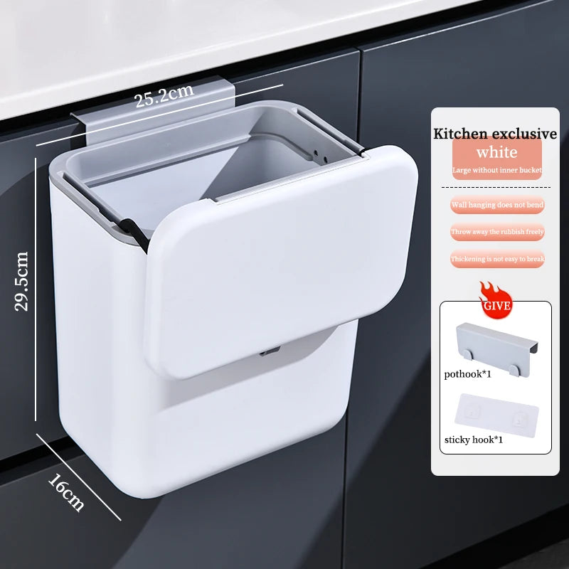 Kitchen Hanging Garbage Bin 7L/9L – Wall-Mounted Covered Recycling Bin for Kitchen & Bathroom