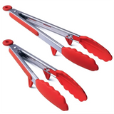LMETJMA Stainless Steel Cooking Tongs – Heat Resistant BBQ Tongs with Silicone Tips & Stand