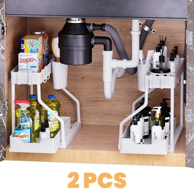 2-Tier Pull-Out Storage Organizer – Space-Saving Drawer Shelf for Kitchen & Bathroom