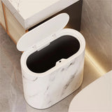 Bathroom Trash Can with Lid – Plastic Marble & Wood Pattern Wastebasket for Home, School & Office