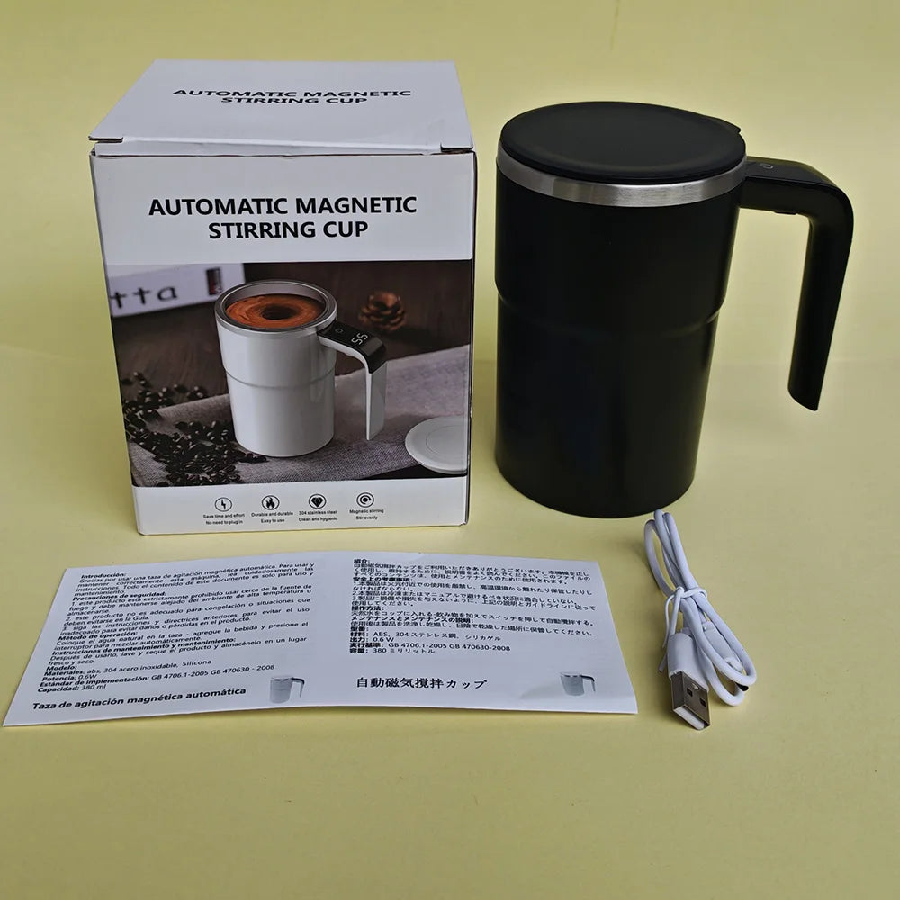 Electric Automatic Stirring Coffee Mug 380ML – Rechargeable Self-Mixing Stainless Steel Cup