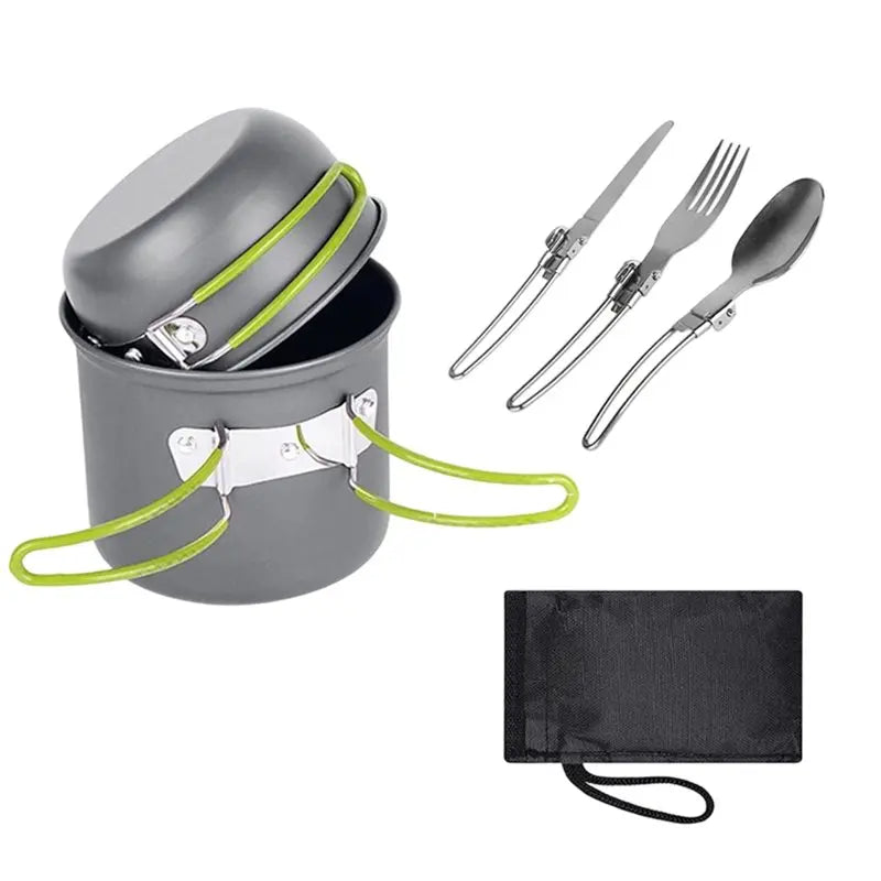 Outdoor Camping Pot Set – Portable 1–2 Person Folding Stove Cookware Kit