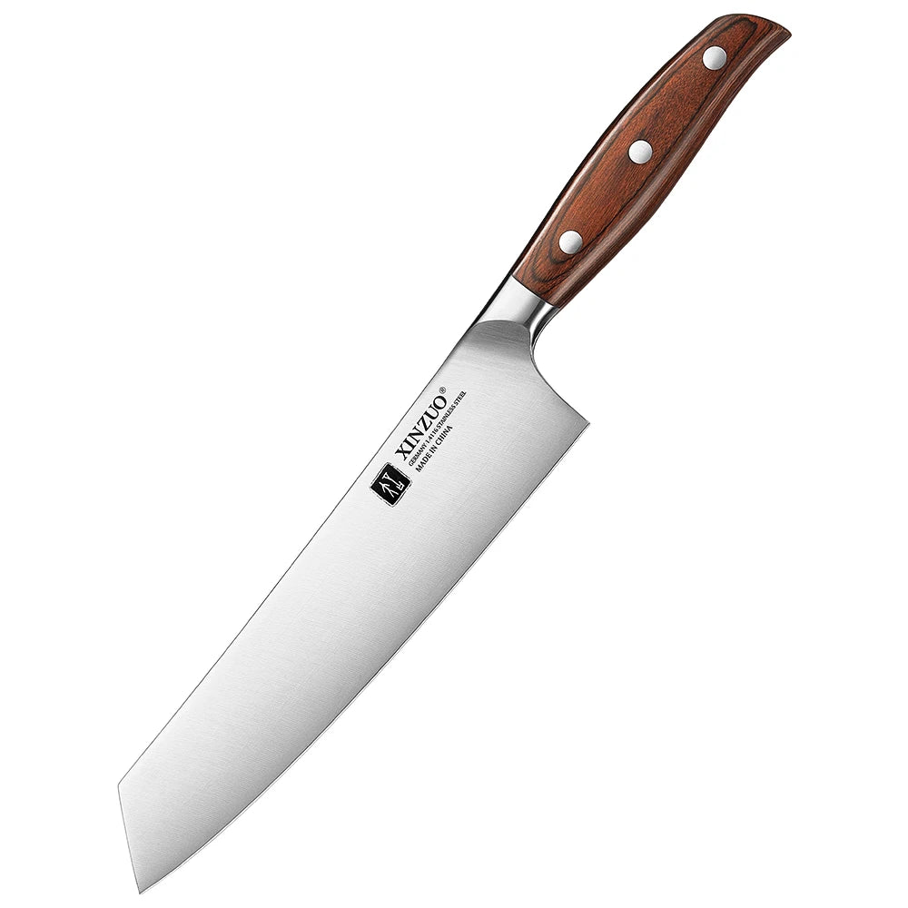 XINZUO 1–3PC Stainless Steel Knife Set – Utility, Santoku & Bunka Knives with Red Sandalwood Handles