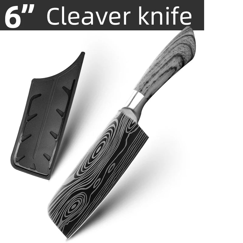 MYVIT Laser Pattern Chef Knife – 5/7/8 Inch Santoku & Meat Cleaver for Fish, Meat & Vegetables