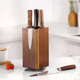 Universal Magnetic Knife Block – 360° Rotatable Wooden Knife Holder for Kitchen