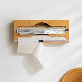 Bamboo Kitchen Wrap Dispenser with Foil & Cling Film Cutter – Wooden Storage Holder