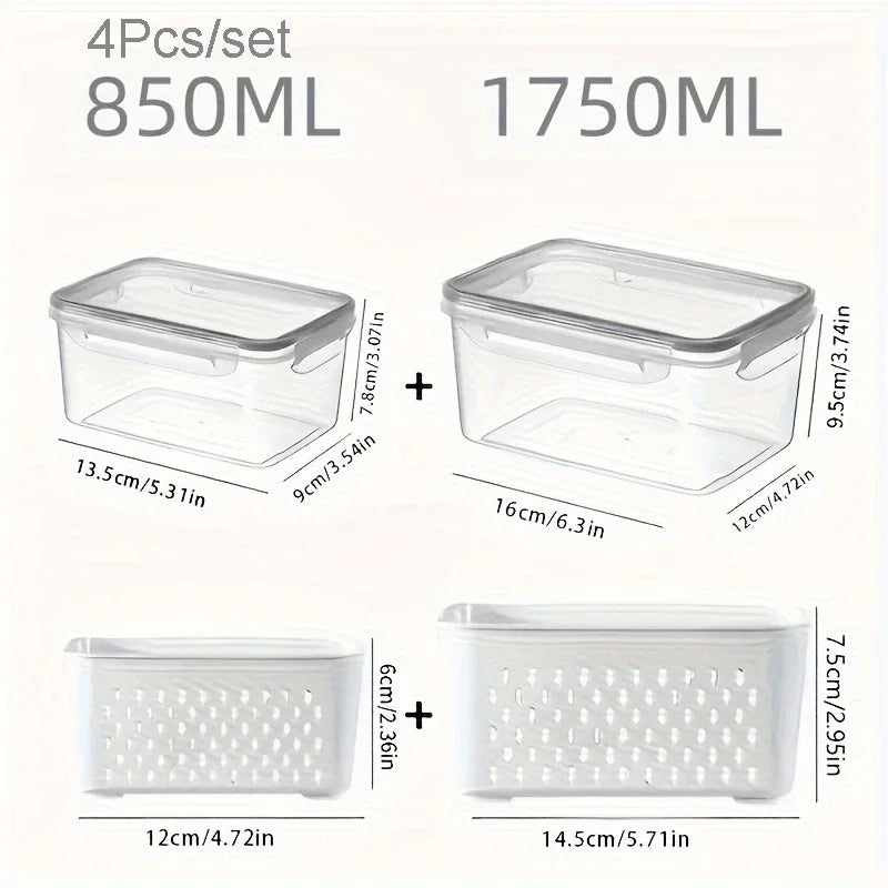 Fridge Food Storage Container Set with Strainer – Fresh Produce & Meat Saver Boxes