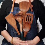 Solid Wood Ebony Spatula & Wooden Soup Ladle – Heat-Resistant Kitchen Utensil Set