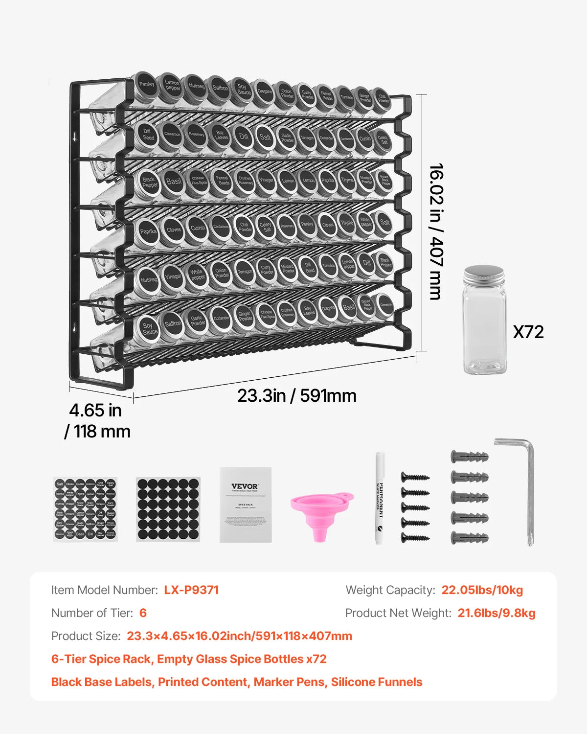 SucceBuy Spice Rack Organizer – 36/72 Jar Complete Seasoning Storage Set