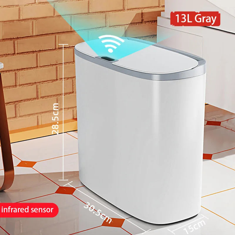 Automatic Bathroom Trash Can with Lid – Touchless Motion Sensor Slim Garbage Bin for Kitchen & Bedroom