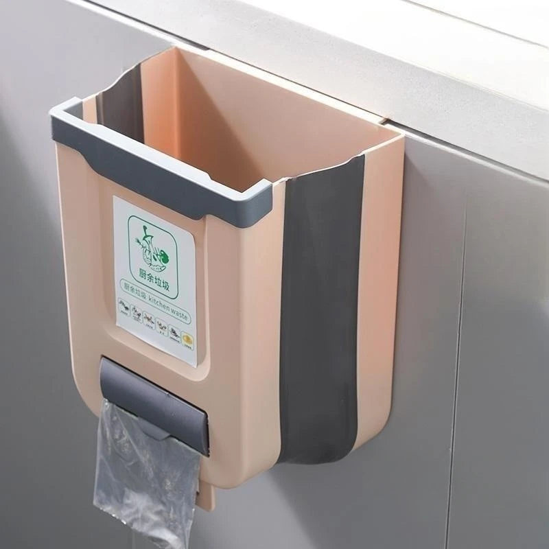 Kitchen Folding Trash Can Wall Mounted – Collapsible Cabinet Door Trash Bin for Home & Car