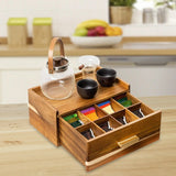 Wood Tea Bag Organizer – Multi-Compartment Tea Box for Home, Office & Kitchen Countertop