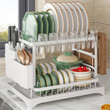 2-Tier Dish Drying Rack – Countertop Storage Rack with Drain Tray, Spout & Cutlery Holder