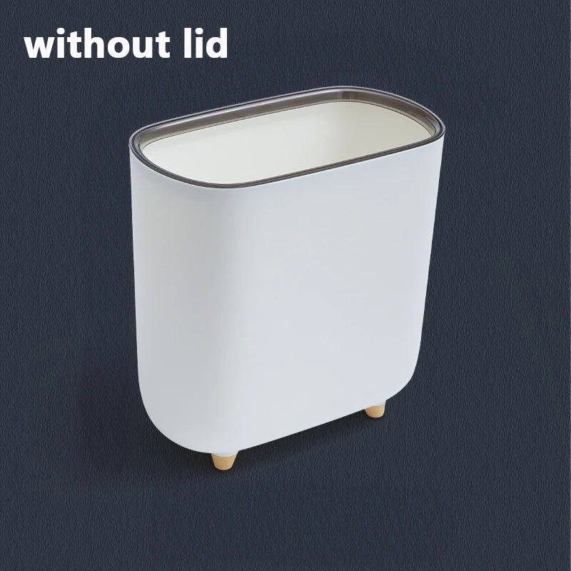 Narrow Press Ring Trash Can with Lid – Slim Garbage Bin for Bathroom Gaps & Waste Classification