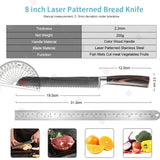 8" Professional Bread Knife Serrated Stainless Steel Blade with Wooden Handle