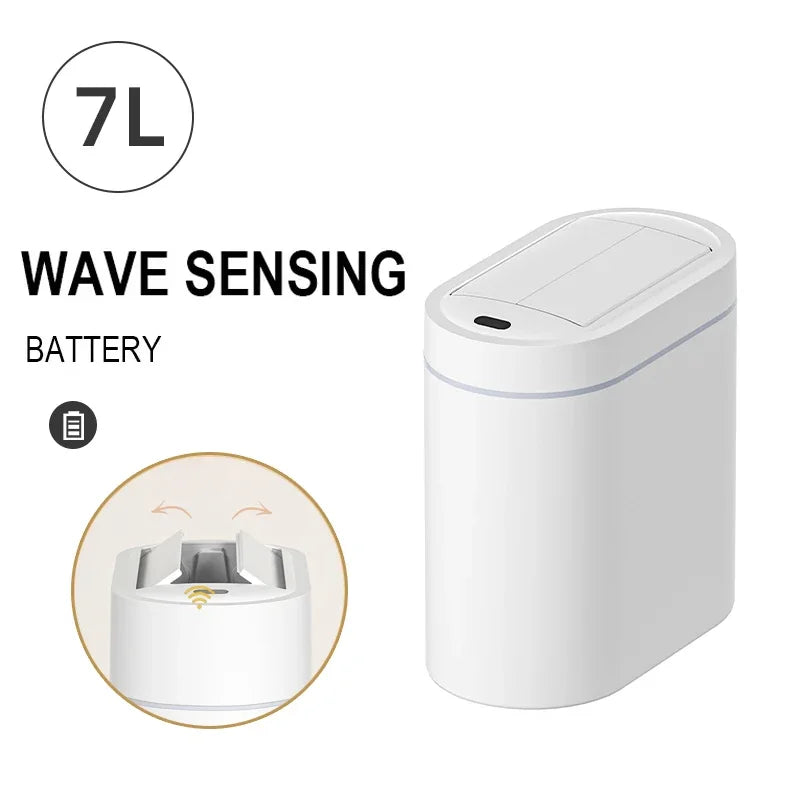 7/9L Two-Way Smart Sensor Trash Can – Wall-Mounted Narrow Slit Induction Bin for Toilet & Kitchen