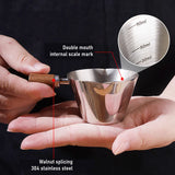 90ml/3oz Espresso Measuring Cup with Wood Handle – Stainless Steel Coffee Pouring & Measuring Tool