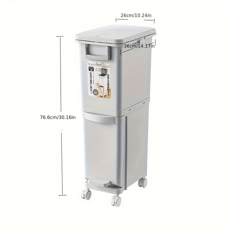 29L/32L Large Dual-Compartment Trash Can – Foot Pedal Plastic Bin with Dry & Wet Separation