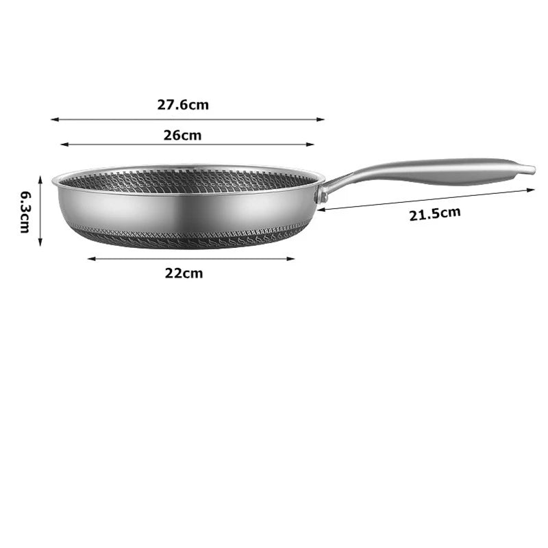 LMETJMA Honeycomb Stainless Steel Frying Pan 28cm with Glass Lid – Nonstick for Gas & Induction