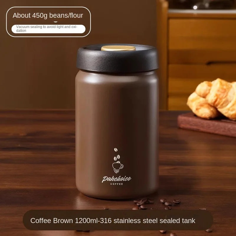 Vacuum Coffee Bean Storage Container – Stainless Steel Airtight & Light-Proof Canister