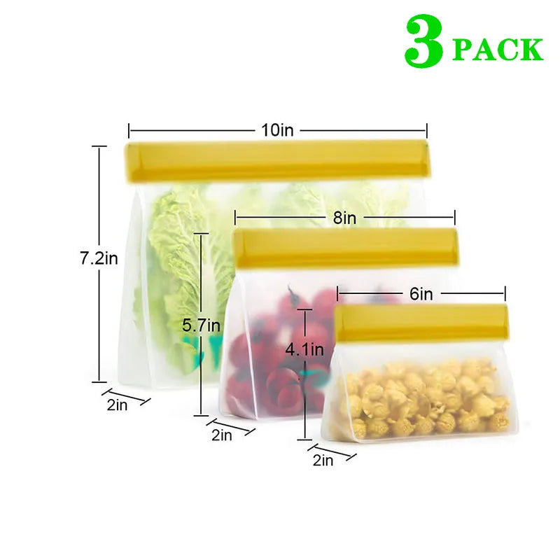 Reusable Silicone PEVA Food Storage Bag – Stand-Up Leakproof Fresh-Keeping Ziplock Bag