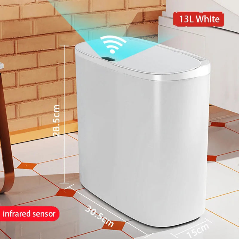 Automatic Bathroom Trash Can with Lid – Touchless Motion Sensor Slim Garbage Bin for Kitchen & Bedroom