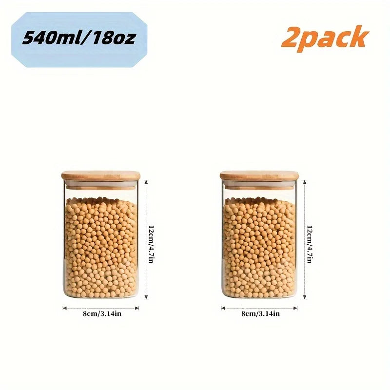 2/4pcs Glass Food Storage Jars with Bamboo Lids – Airtight Stackable Kitchen Containers