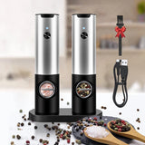 Electric Salt & Pepper Grinder Set with LED Light – USB Rechargeable Automatic Spice Mill