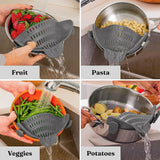 Silicone Clip-On Kitchen Strainer – Pot & Pan Drain Rack for Pasta, Vegetables & Fruits