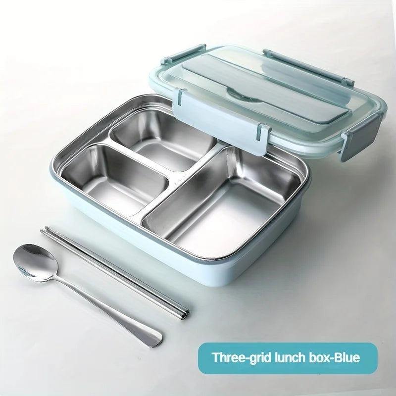 Leak-Proof Stainless Steel Lunch Box – 3/4 Compartments Durable Bento Container for Students & Office Workers