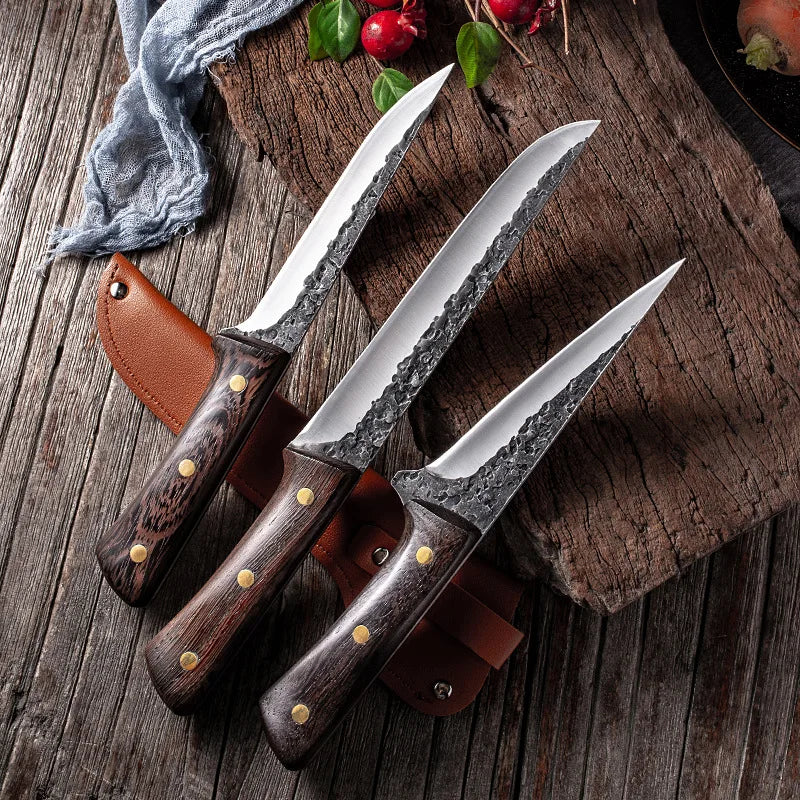 ALLWIN Handmade Forged Boning Knife Set – 5Cr15 Stainless Steel Butcher & Chef Knives with Wenge Wood Handle