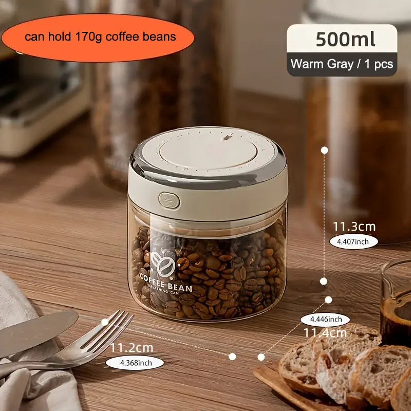 500 / 1100 / 1700ml Coffee Beans Vacuum Sealed Glass Storage Jar – Airtight Container with CO₂ Valve