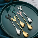 Christmas Elk Head Stainless Steel Coffee Spoon – Festive Table Decoration & Gift