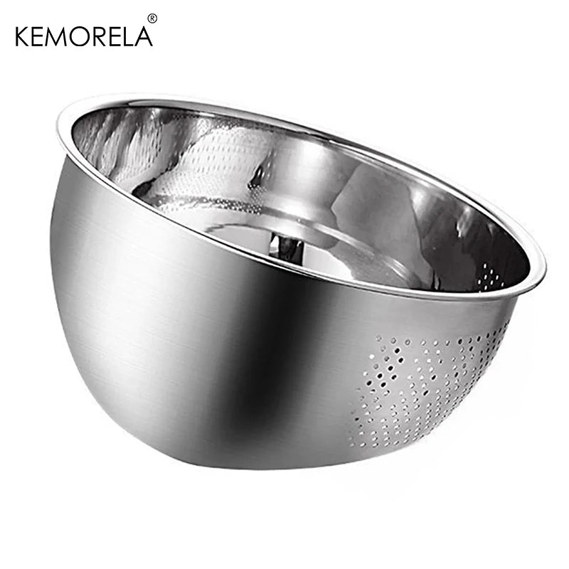 Stainless Steel Rice Washing Bowl – Slanted Drainage Colander for Rice, Vegetables & Fruits