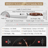 XINZUO 7.2" Santoku Knife – German 1.4116 Stainless Steel Chef Knife with Pakka Wood Handle