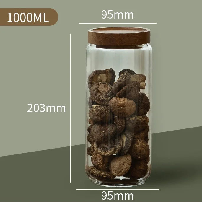 Wood Lid Glass Airtight Canister – Food Storage Jar for Tea, Coffee, Grains & Candy