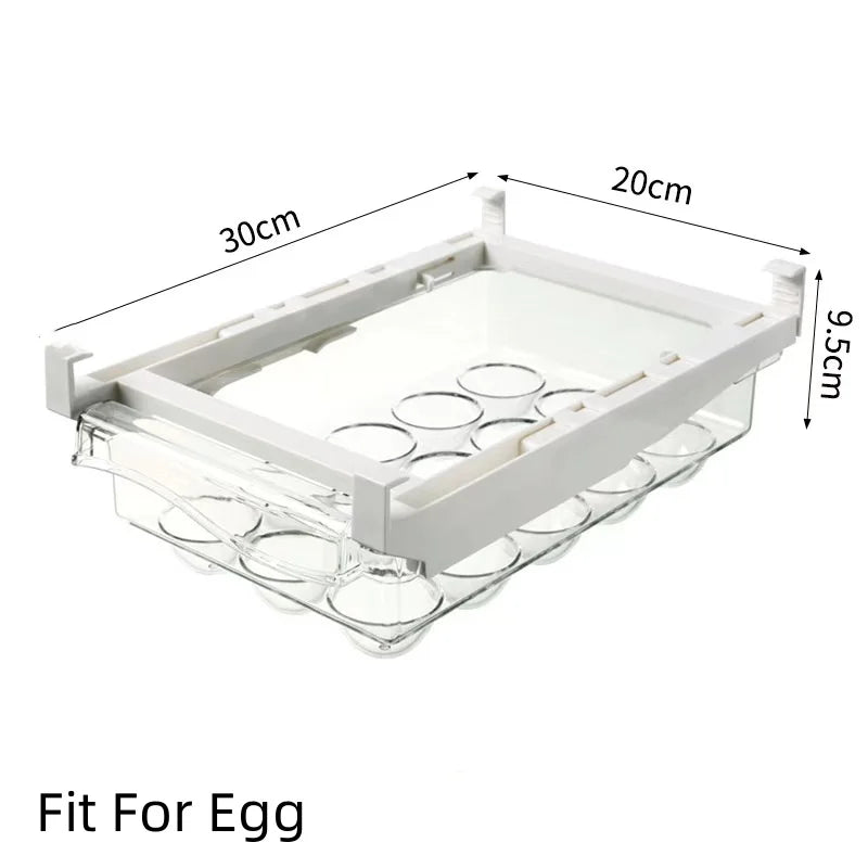 Transparent Refrigerator Storage Box – Under-Shelf Organizer for Eggs, Fruits & Vegetables