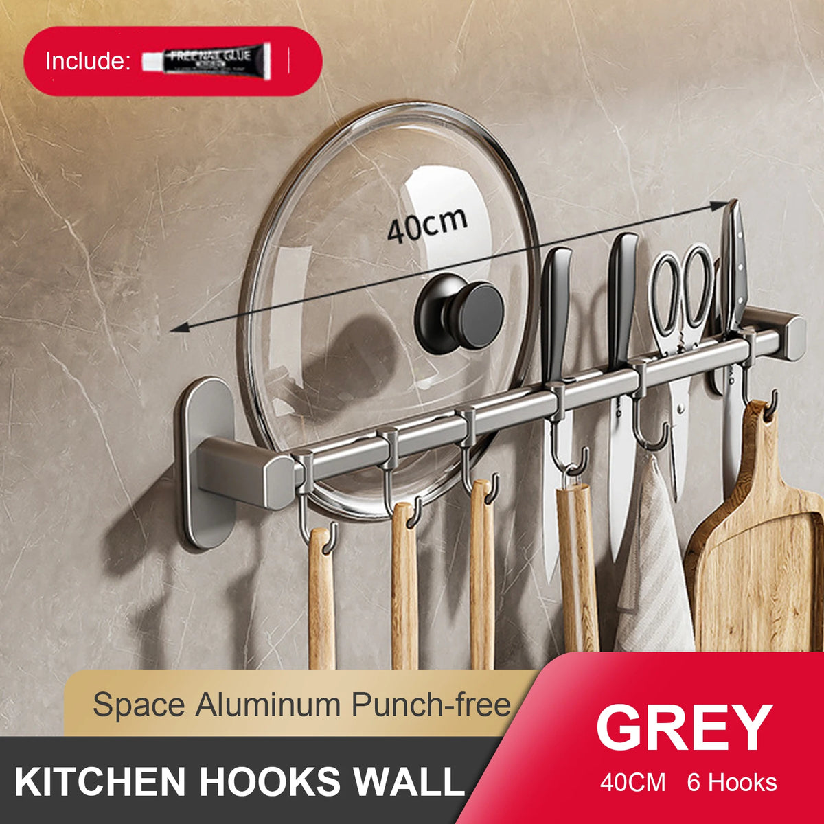 Wall Mounted Kitchen Hook Rack – No-Punching Utensils & Storage Hanger