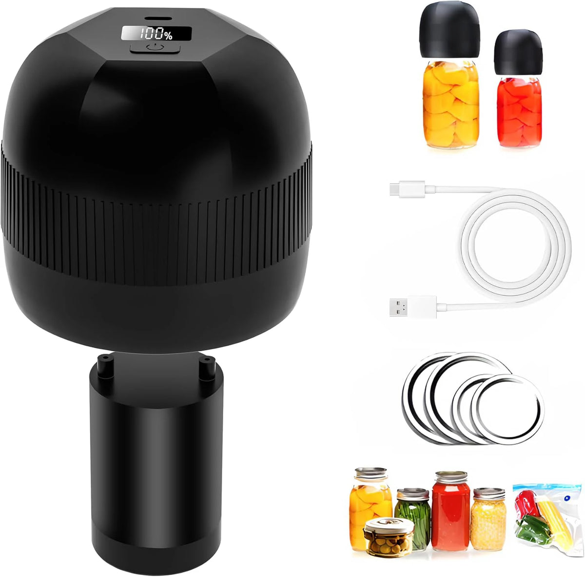 Electric Mini Mason Jar Vacuum Sealer Kit – Automatic Handheld Jar Pump with Lids