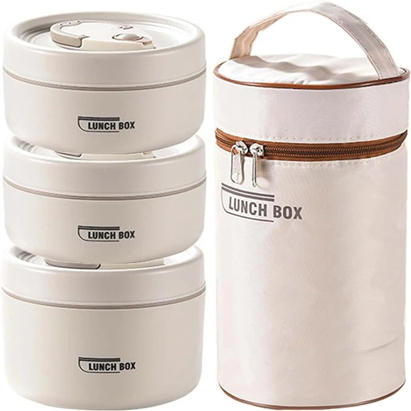 Portable Insulated Food Lunch Container Set – 3-Stackable Thermal Lunch Boxes for Adults & Kids