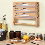 Bamboo Cling Film & Foil Cutter Box – Multi-Layer Kitchen Organizer with Paper Towel Holder