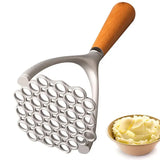 Aluminum Manual Potato Masher – Wood Handle Multi-Purpose Food Crusher