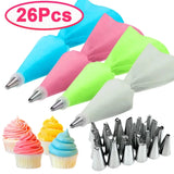 Reusable Silicone Pastry Bag Set with 24 Icing Nozzles DIY Cake Decorating Tools