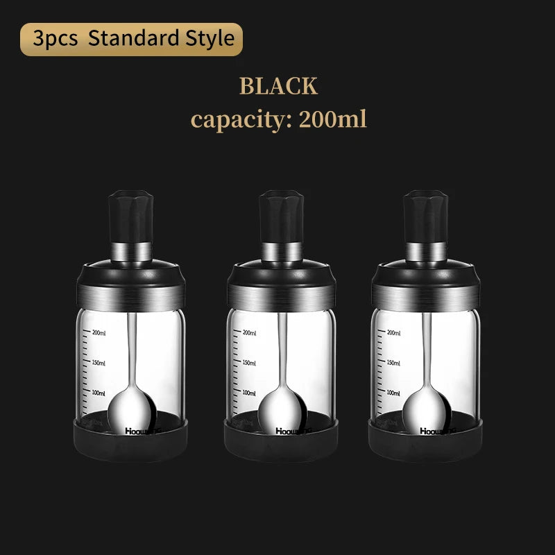 Glass Spice Jar Organizer – Sugar Bowl & Salt Shaker with Spoon