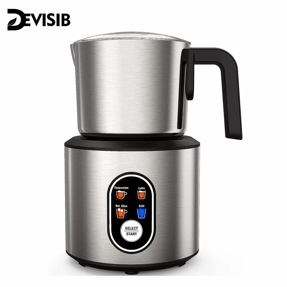 DEVISIB 4-in-1 Automatic Milk Frother – 350ml Electric Hot & Cold Foam Maker (Dishwasher Safe)