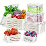 Fridge Food Storage Container Set with Strainer – Fresh Produce & Meat Saver Boxes